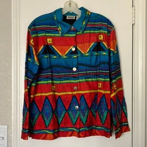 CHICO’S DESIGN Beaded Jacket. Blue, Red, Dark green, Lime green and Black